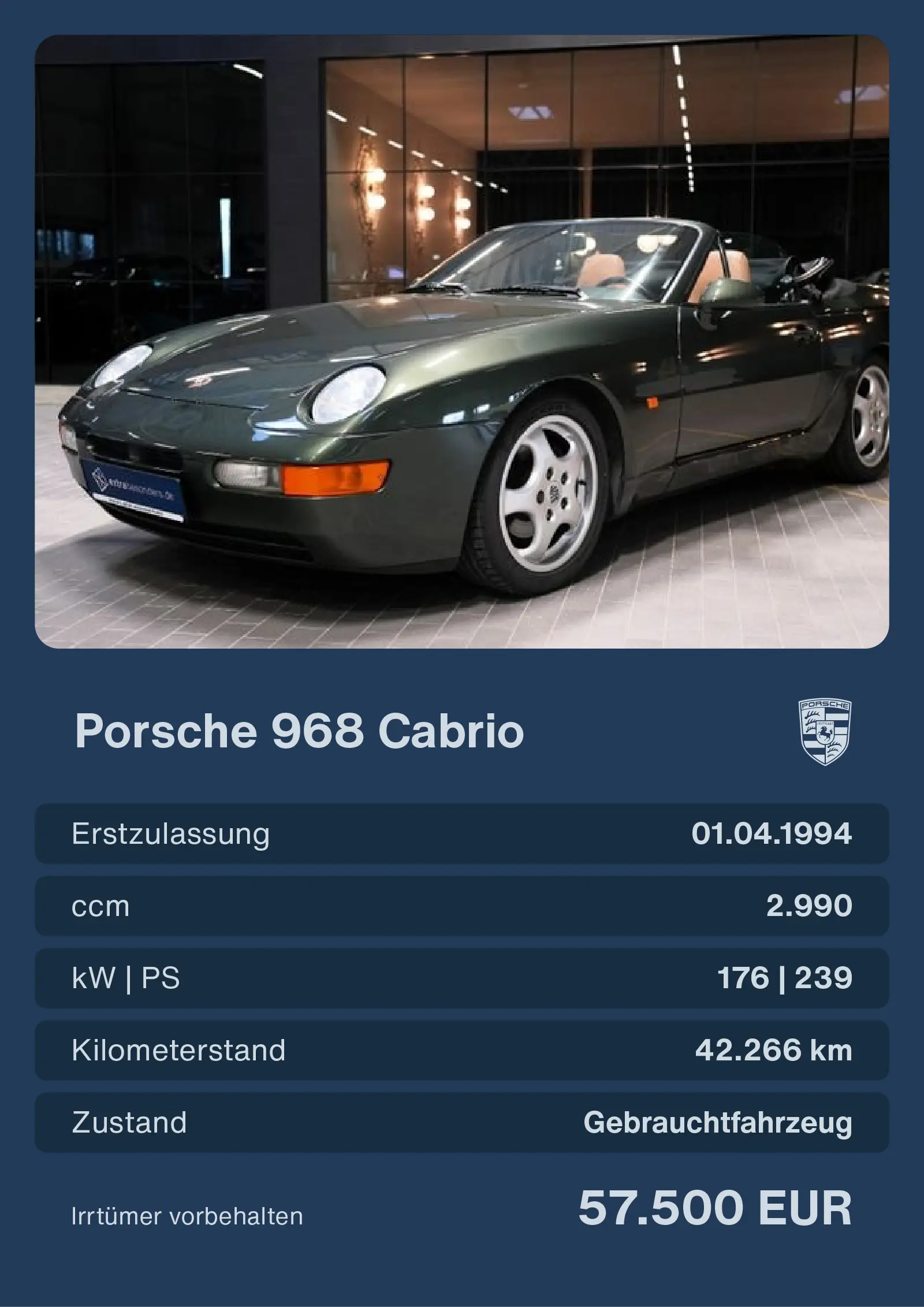 extrabesonders Porsche 968 Cabrio kaufen - Mehr Details
